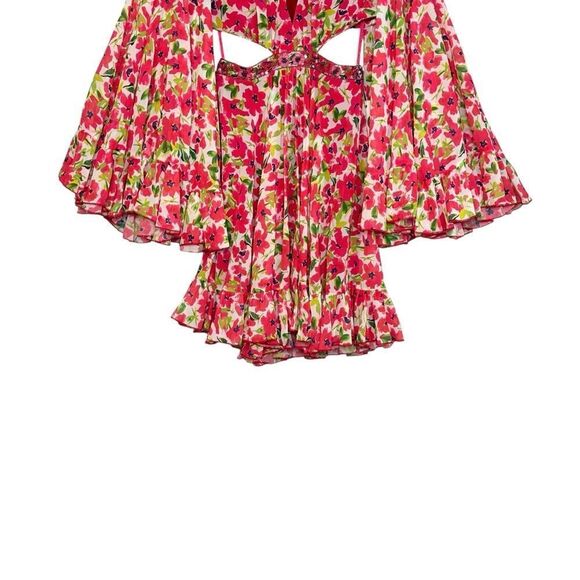 Mac Duggal 9158 Floral Chiffon Bell Sleeve Ruffle Mini Cocktail Dress | Size 2 - Picture 4 of 13